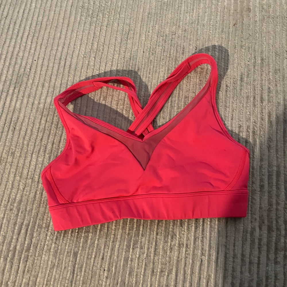 Lululemon Neon Pink Mesh Plunge Bra supportive hot pink 6